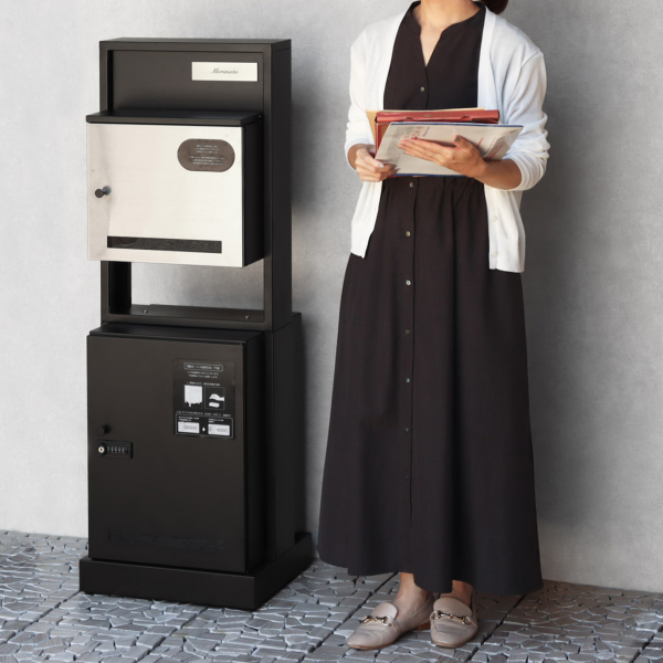 【メーカー直送限定】MOJYU 門柱型宅配ボックス付ポスト Franca(フランカ) ブラック PBX-174 ブラック