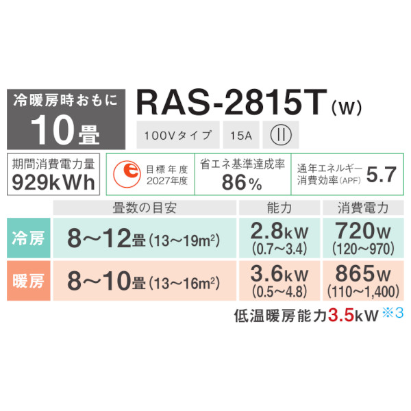 【店頭受取限定(配送不可)】東芝 ルームエアコン 10畳用 RAS-2815T(W)
