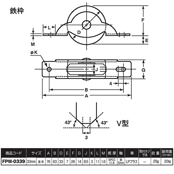 鉄枠 LP戸車プラス 33 V FPM-0339の通販 | ロイヤルホームセンター公式ロイモール