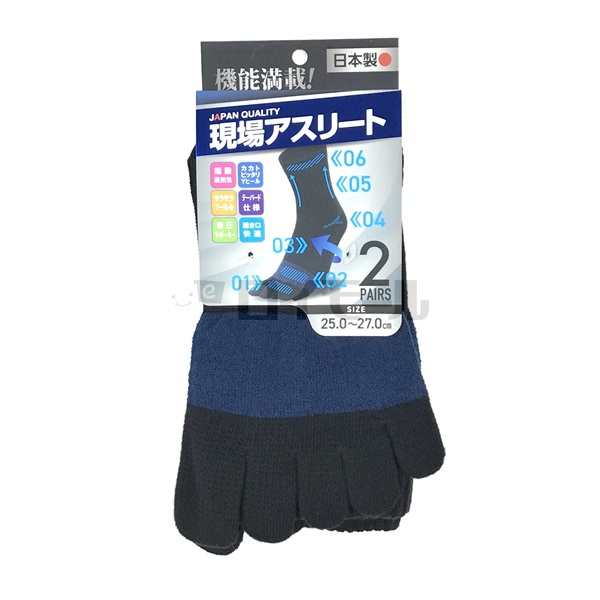 現場アスリート カカト付5本指 クルー丈 2足組