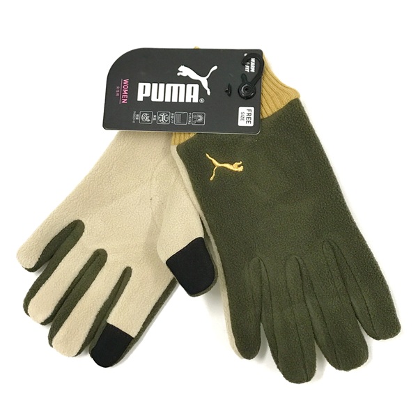 PUMA ウォームリブグローブ 女性用 カーキ