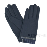 ストレッチジャージ手袋　裾柄切替ストライプ　ネイビー