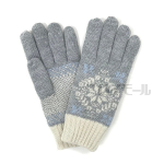 手袋　ニット５本指　雪＆クローバー　GY