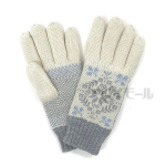 手袋　ニット５本指　雪＆クローバー　OW
