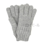 手袋　レディース　ニット５本指　地柄編み　裏起毛　ライトグレー