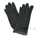 ストレッチジャージ手袋　裾柄切替ヘリンボン　ブラック