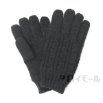 ニット ５本指手袋　ケーブル　起毛裏　グレー