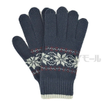 手袋　ニット雪柄　紺　スマホ対応
