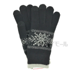 手袋　ニット１つ雪柄　黒　スマホ対応