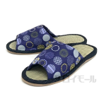 ちりめん風生地　和柄スリッパ　てまり柄　Ｌ　ネイビー