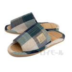 チェック柄　竹スリッパ　Ｌ　グリーン