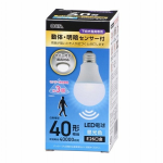 OHM LED電球 E26 40形相当 動体・明暗センサー付 昼光色