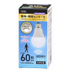 OHM LED電球 E26 60形相当 動体・明暗センサー付 昼光色
