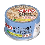 ＣＩＡＯ　チャオ　缶　まぐろ白身＆ささみ・ほたて貝柱入り　８５ｇ