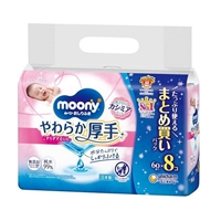 ムーニー おしりふき　やわらか厚手　つめかえ用　６０枚×８コ