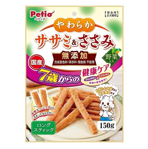 ペティオ　やわらかササミ＆ささみ　無添加　ロングスティック　７歳　野菜入り　１５０ｇ