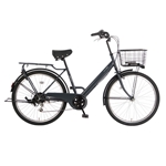 軽快車（シティサイクル）26インチ　常時点灯LEDライト　外装6段　ネイビー　NH-506-2-NVGY