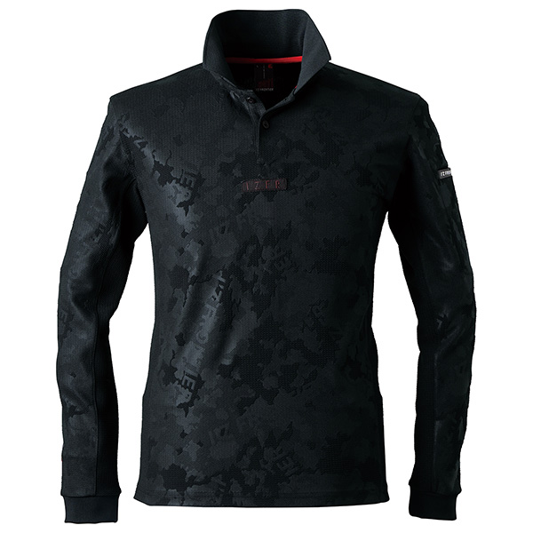 アイズフロンティア　＃911　　ジャガードエンボスストレッチ長袖ポロシャツ　ネオブラック　３Ｌ